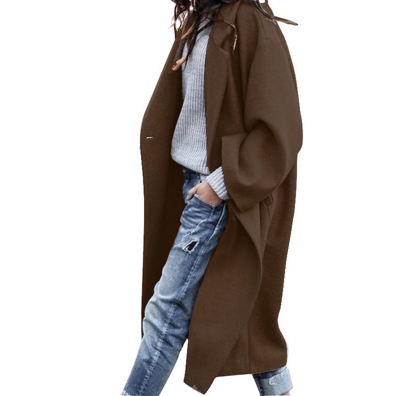 Women's Clothes Casual Long Pure Color Warm Coats