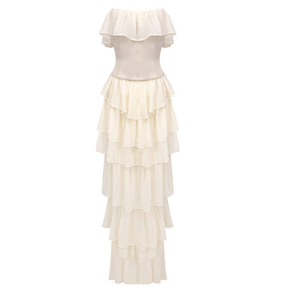 Women's Chest Cover Chiffon Dress Two-piece Retro Dresses