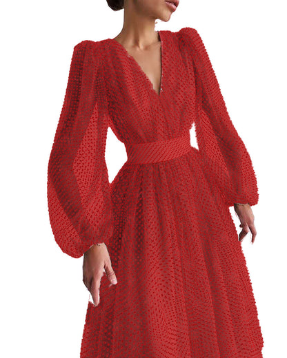 Color Elegant Lady Puff Sleeve Polka Dresses