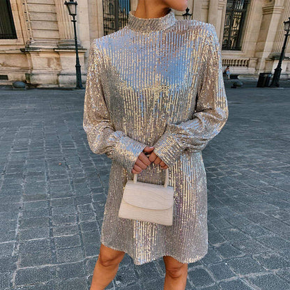 Gown Gold Slim Fit Slimming Long Sleeves Sequins Dresses