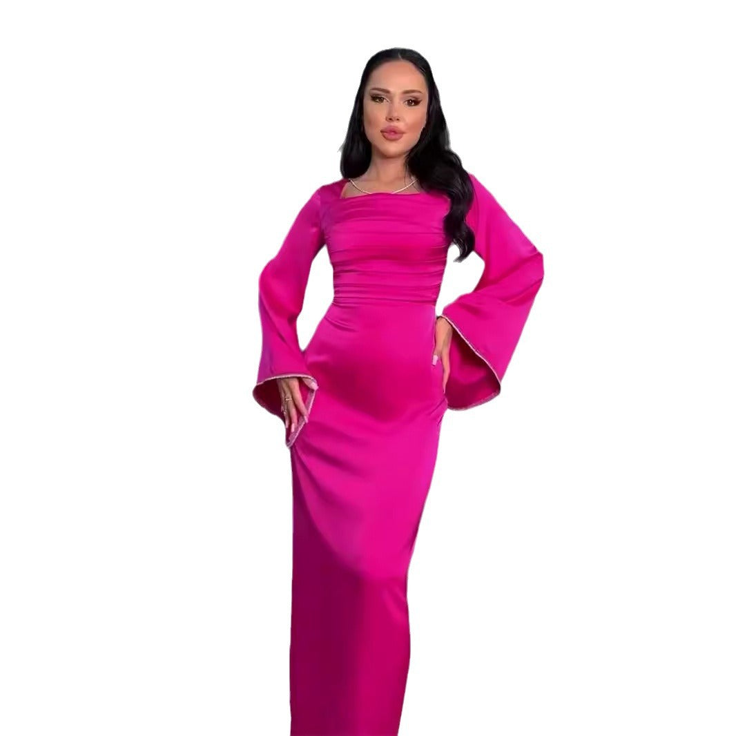 Women's Autumn Tied Long Sleeves Satin Dress Dresses