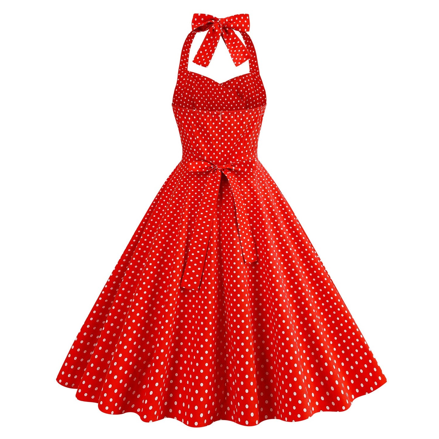 Color Polka Dot Halter High Waist Dresses