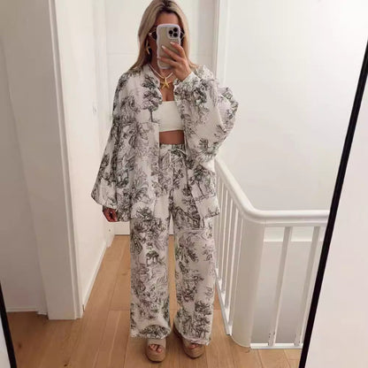Women's Long Sleeve High Waist Straight Two-piece Fashion Temperament Suits
