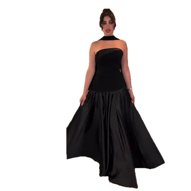 Women's Summer Elegant Black Tube Slimming Patchwork Dresses
