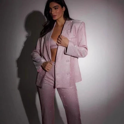 Women's Color Sequins Fashion Casual Set Shirt Suits