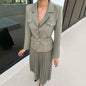 Spring Solid Color Elegant Lapel Pleated Skirts