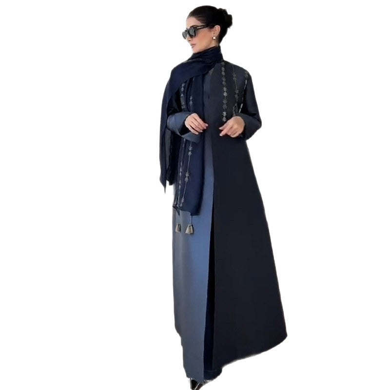 Style Retro Motorcycle Embroidered Mid-length Robe Coats
