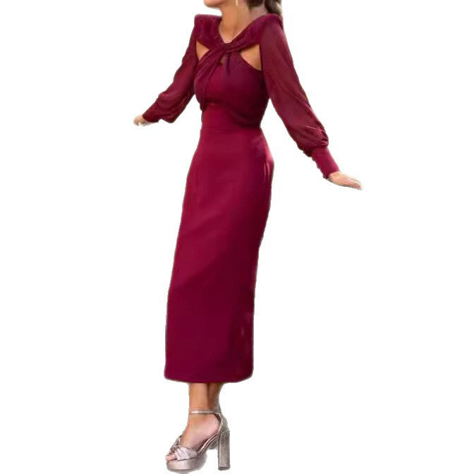 Women's Elegant Chiffon Sleeves Mid-length Dress Dresses