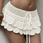 Solid Color Sexy Knitted Hollow Out Cutout Beach Cover up Bikini Swimsuit Skirt for Women