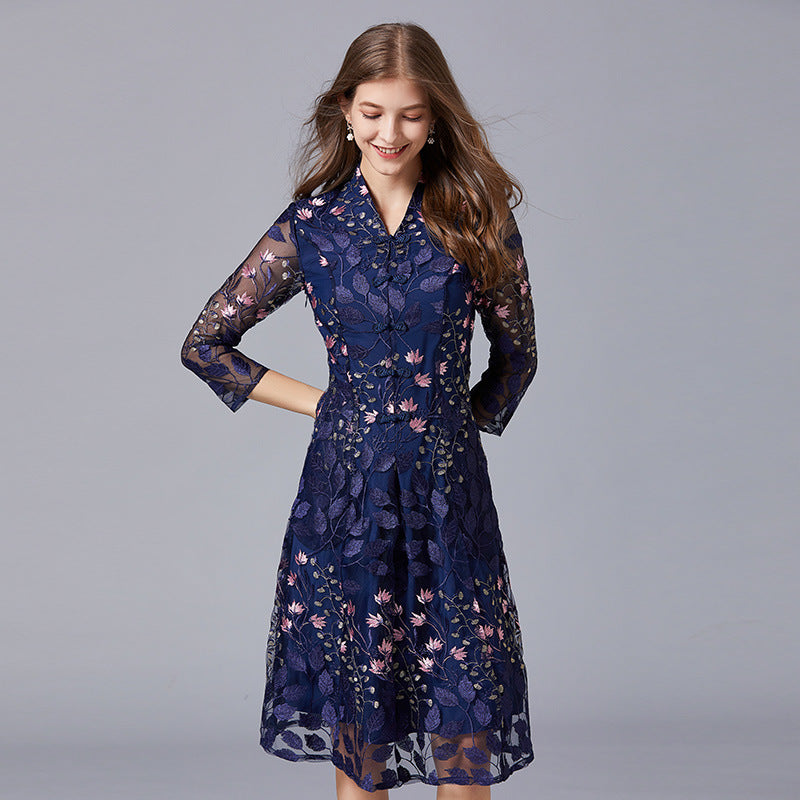 Embroidered Dress Young Versatile A- Line Dresses