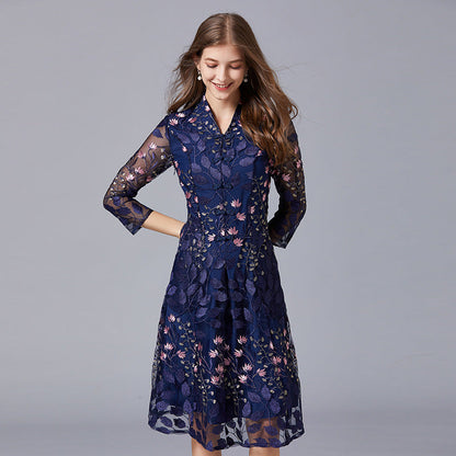 Embroidered Dress Young Versatile A- Line Dresses