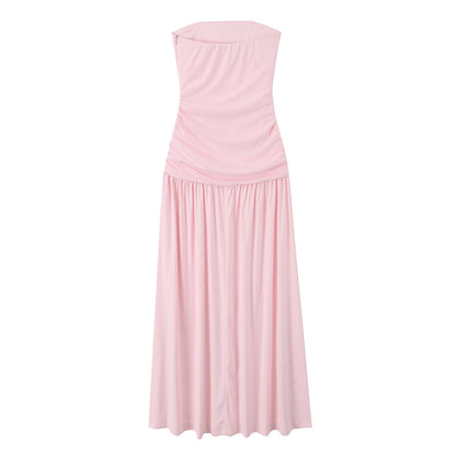 Women's French Pleated Strapless Sleeveless Long Dress Dresses