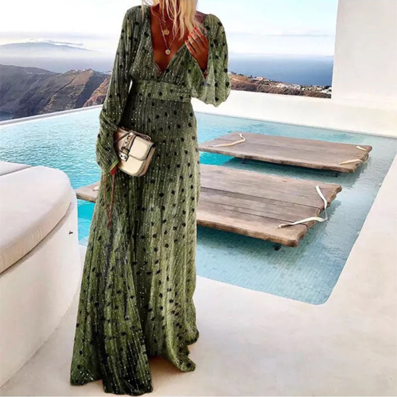 Women's Printed Dot Print Fashionable Elegant Deep Dresses