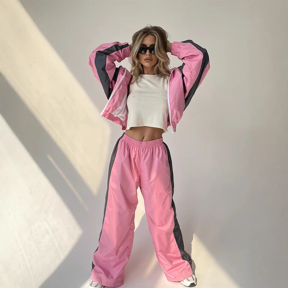 Women's Casual Fashion Loose Color Matching Long Sleeve Zipper Suits