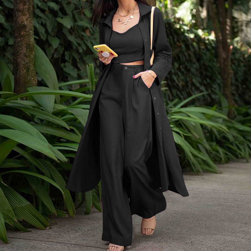 Women's Autumn Fashionable Mid-length Shirt Sling Straight Suits