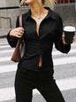 Lapel Breasted Long-sleeved Shirt Slim Striped Blouses