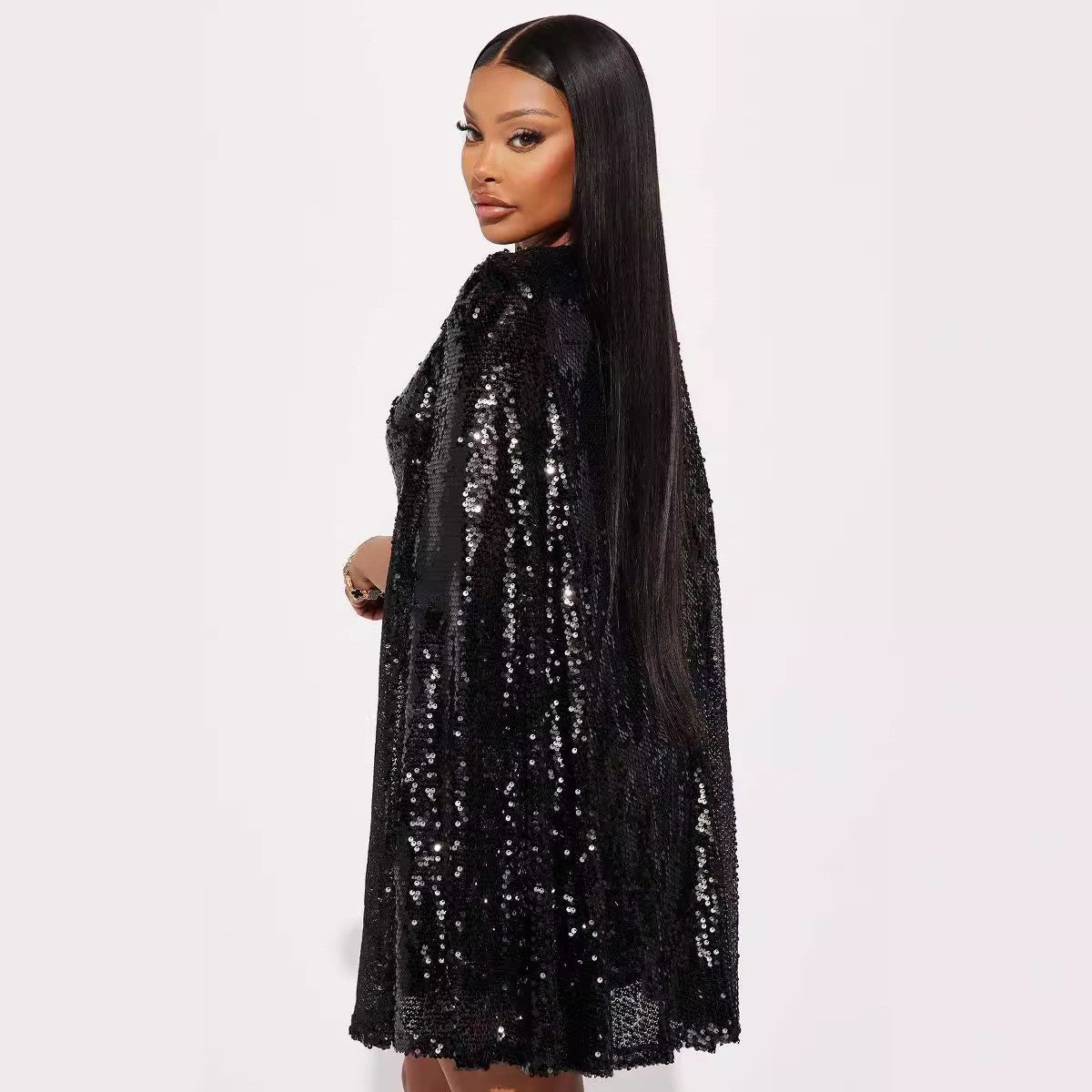 Women's Spring Fashion Stand Collar Sequins Dress Dresses