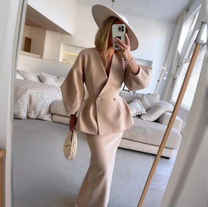 Fashion Solid Color Bandage Dress Slim Suits