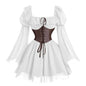 Medieval Puff Sleeve Dress Halloween Drawstring Skirts