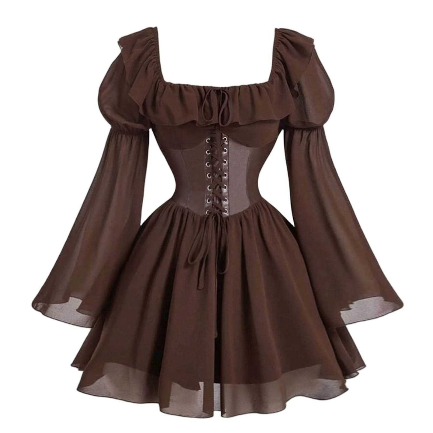 Medieval Puff Sleeve Dress Halloween Drawstring Skirts