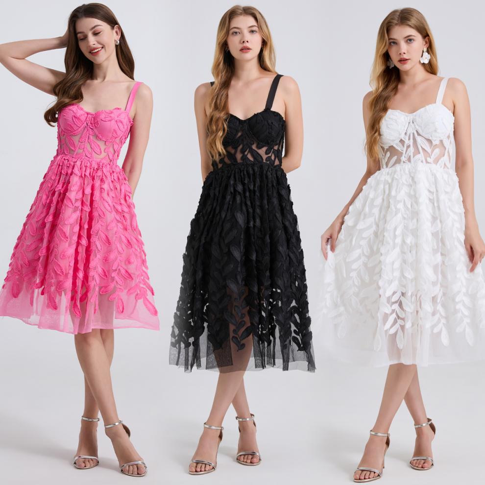 Women's Romantic Three-dimensional Flower Bandeau Sling Dress Dresses