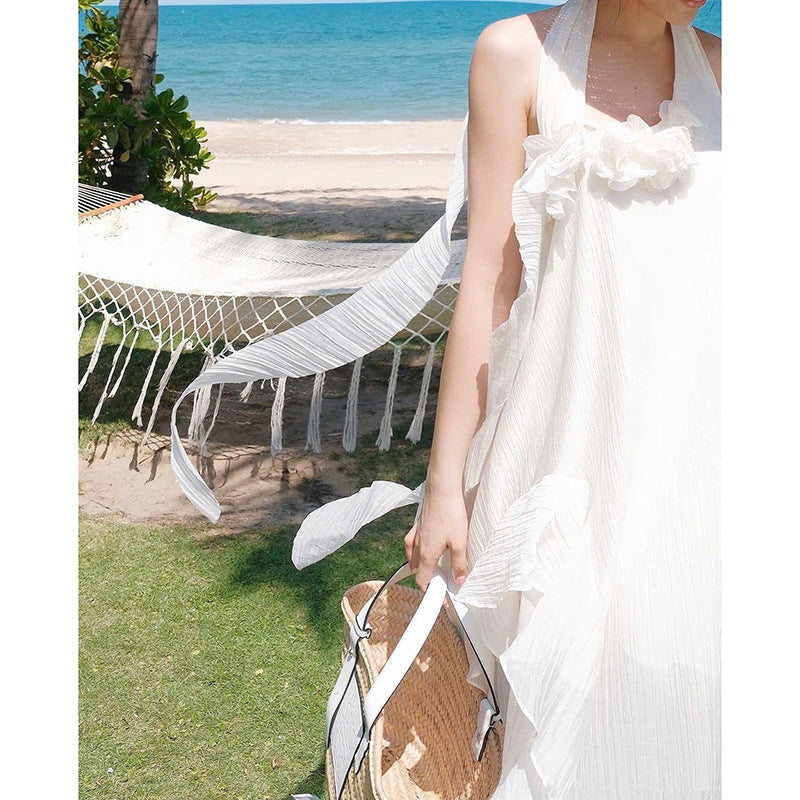 Women's Halter Elegant Slim Three-dimensional Flower Beach Dresses