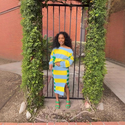 Women's Slouchy Unique Long-sleeved Striped Slit Suits