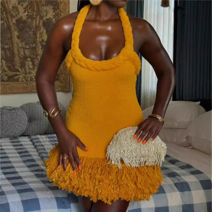 Hand-woven Twine Rope Shoulder Strap Tassel Dresses