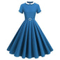 Retro Hepburn Style Contrast Color Double Collar Temperament Dresses