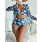 Swimwear Women Split Long Sleeved Blouse Sexy Print Bikini Swimsuit Three Piece Swimsuit