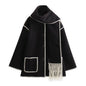 Women's French Fashion Single-breasted Tassel Scarf Stitching Coats