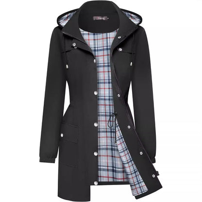 Women's Casual Fashion Plaid Long Sleeve Anorak Coats