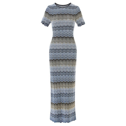 Gradient Color Stitching High Elastic Sleeve Knitted Dresses