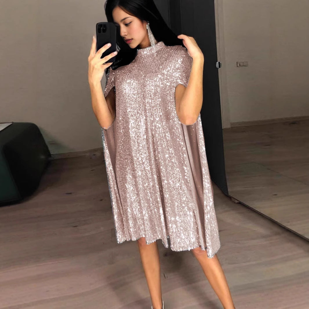 Women's Sequined Small Stand Collar Summer Dress Dresses