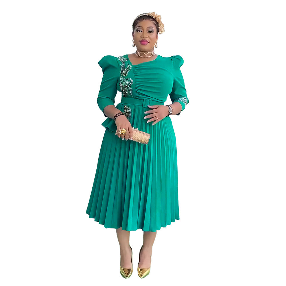Women's Elegant Commuter Pleated African Wear Dress Dresses