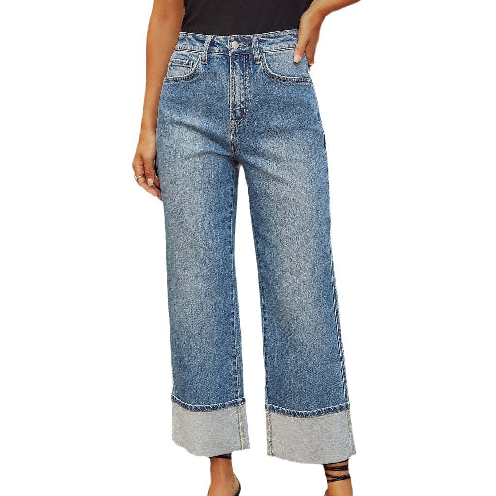 Women's Spring Elastic Straight Quality Retro High Jeans