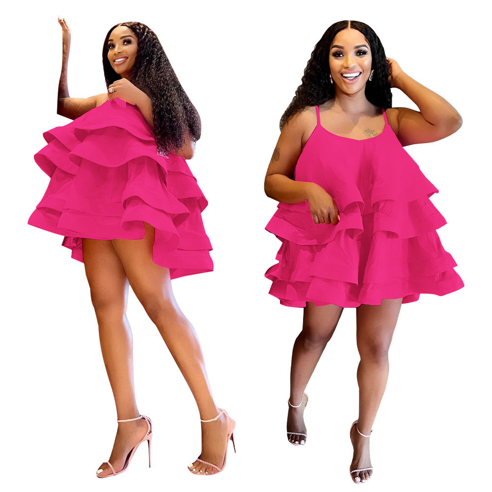 Women's Fashion Wear Strap Bubble Dress Satin Dresses