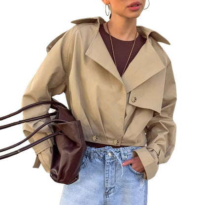 Women's Autumn Khaki Double Breasted Collar Trench Coats