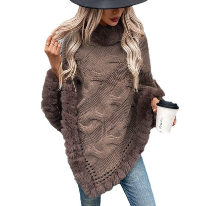 Women's Rex Rabbit Fur Collar Thick Pullover Sweaters