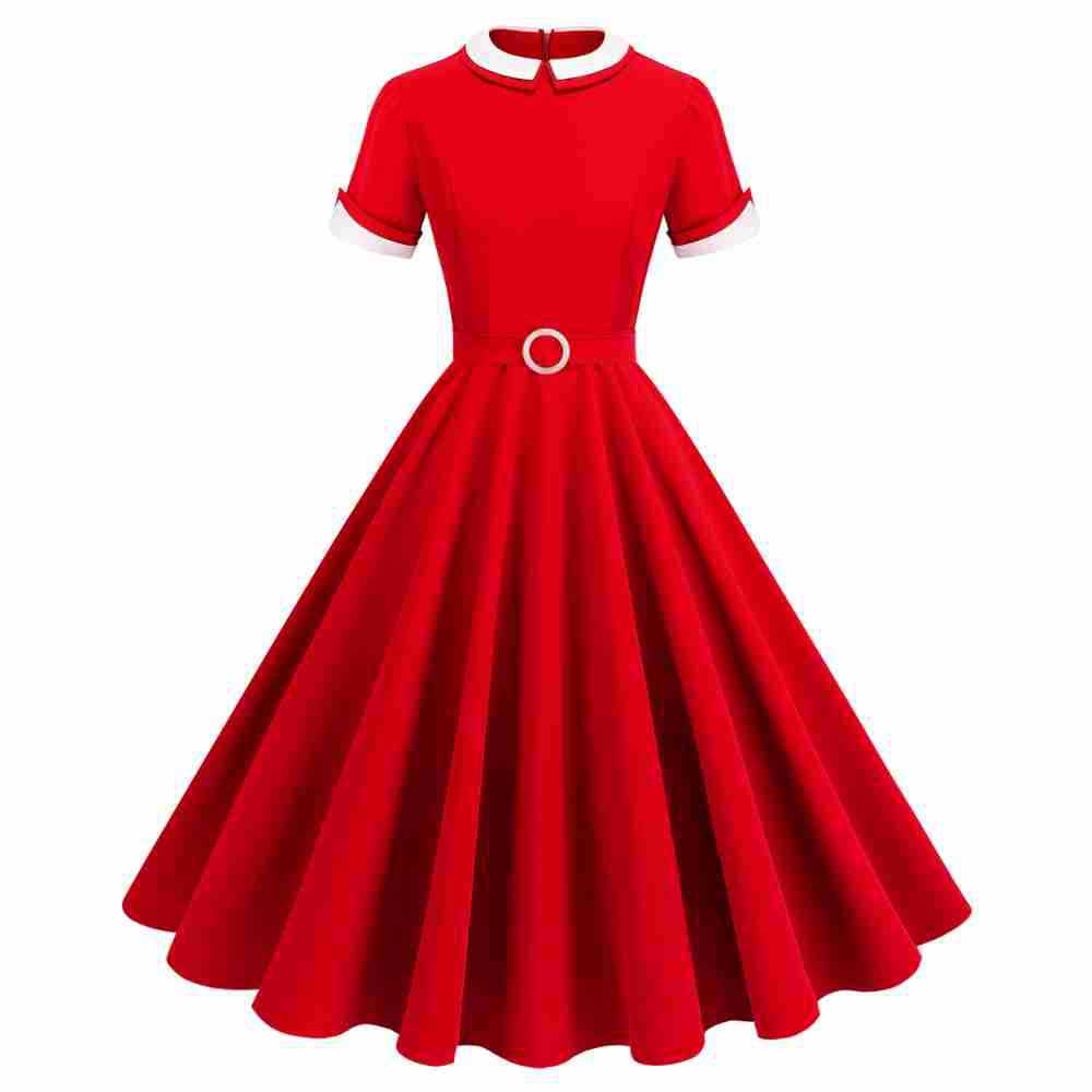 Retro Hepburn Style Contrast Color Double Collar Temperament Dresses