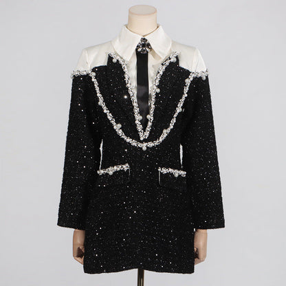 Women's Style High-grade Lapel Beaded Sequins Slim Fit Dresses