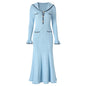 Sailor Collar Bell Sleeve Long Knitted Dress Golden Dresses
