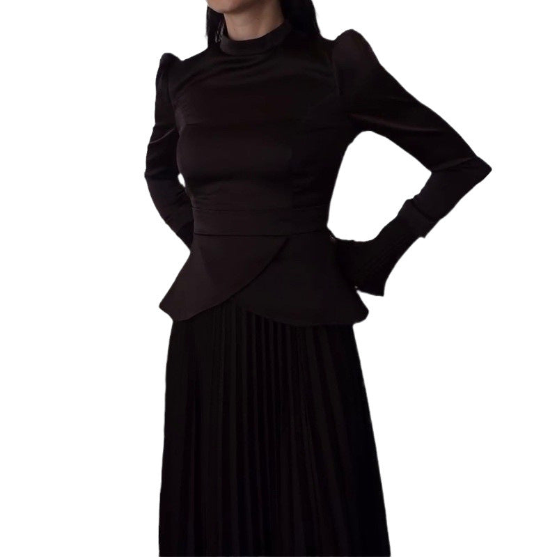 Women's Spring Half Turtleneck Fashion Temperament Bandage Long Two-piece Suits