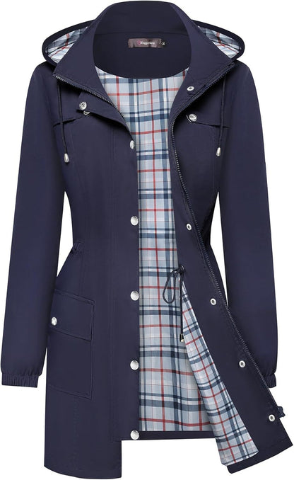 Women's Casual Fashion Plaid Long Sleeve Anorak Coats