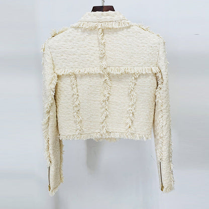 Classic Glamorous Fashion Temperamental Tweed Fringed Coats