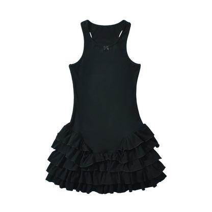 Women's American Round Neck Sleeveless Ruffled Dress Dresses
