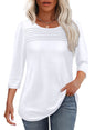 Women's Round Neck Sleeves Chest Tuck Line Blouses