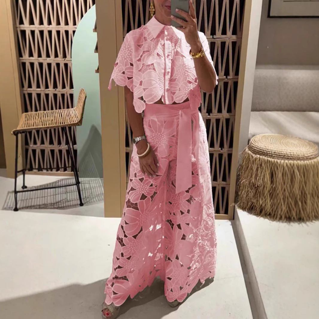 Women's Color Sexy Cutout Wide Leg Two-piece Suits