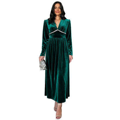 Women's Elegant Retro Long-sleeved Veet Dress Dresses