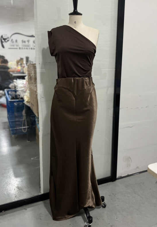 Women's Sloping Shoulder Dress High-grade Summer Elegant Dresses
